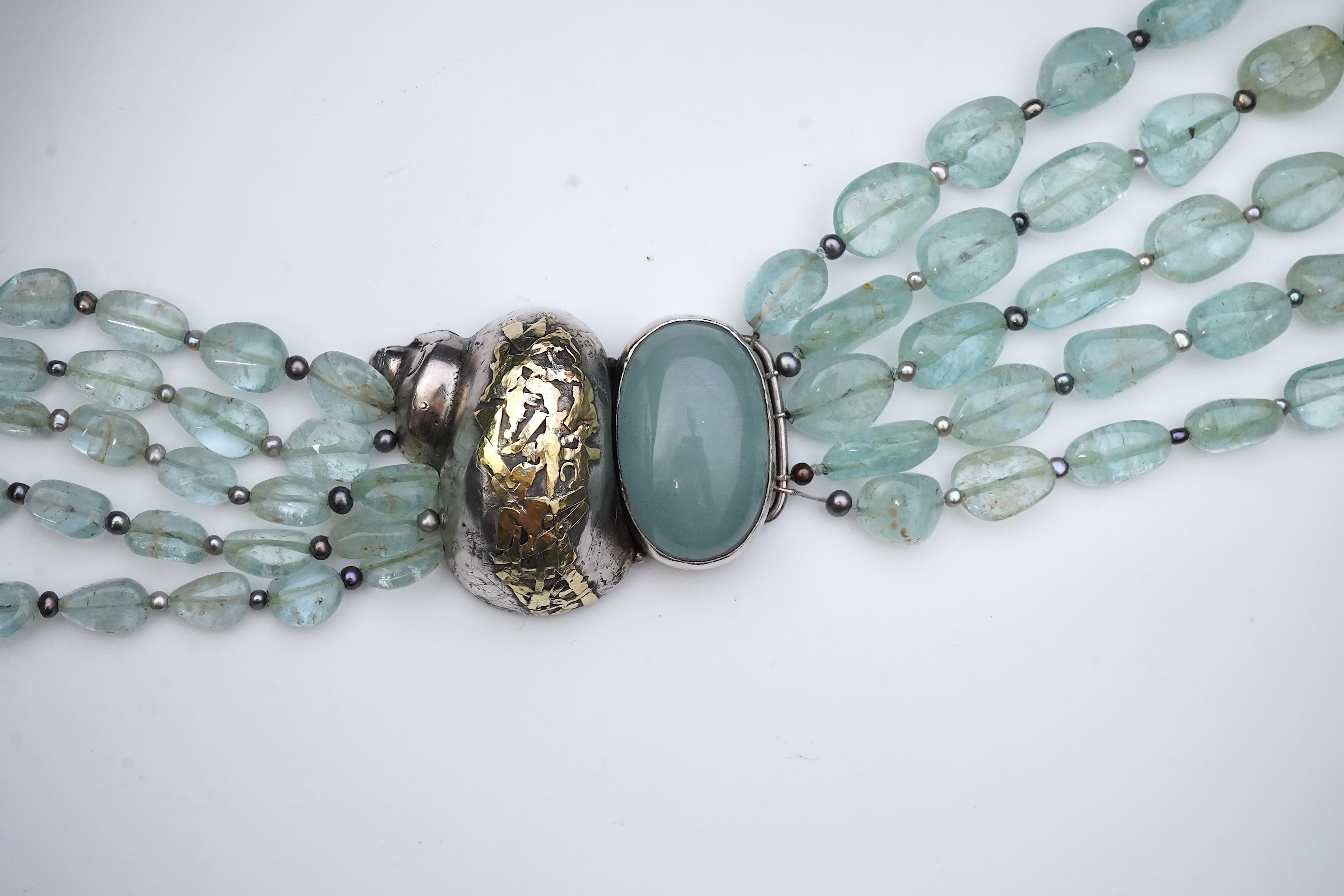 Eileen Coyne, an aquamarine and cultured pearl necklace, circa 2011